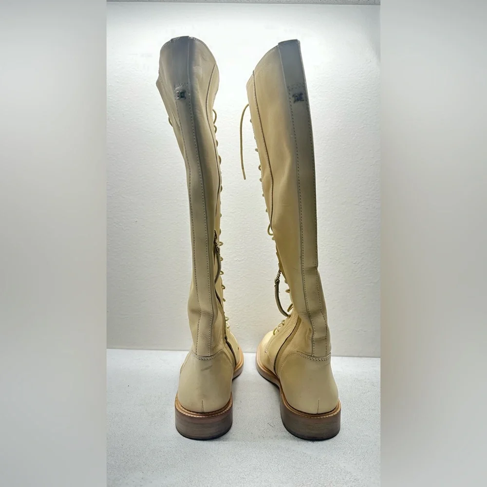 Sam Edelman Nance Lace Up Knee-High Boots, Cream, Size 7.5